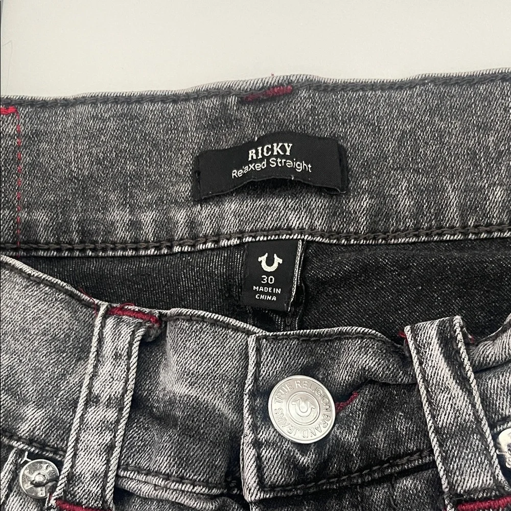 True Religion Mens Black Jeans with Red Stitching - Picture 2 of 6